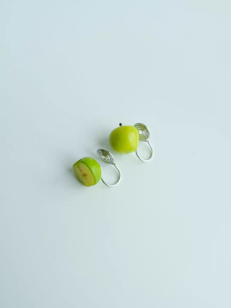 Mini Red/Green Apple Clip-On Earrings – Polymer Clay Stud Non-Pierced Ear Clips