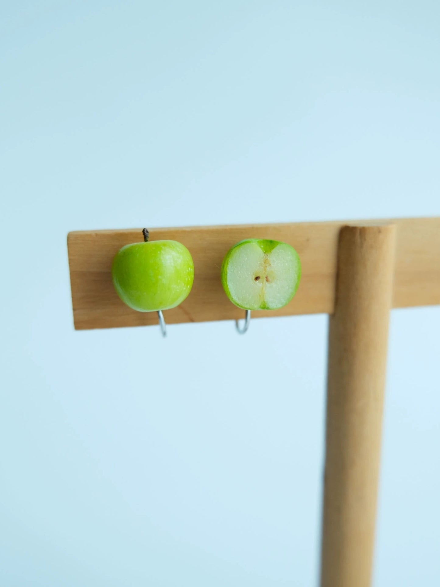 Mini Red/Green Apple Clip-On Earrings – Polymer Clay Stud Non-Pierced Ear Clips