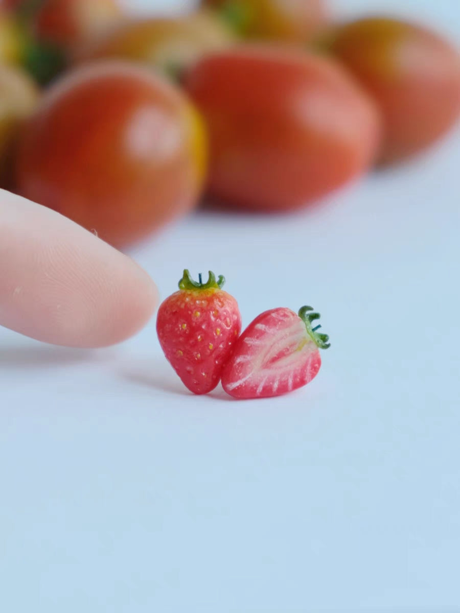 Mini Strawberry Clip-On Earrings – Polymer Clay Stud Non-Pierced Ear Clips