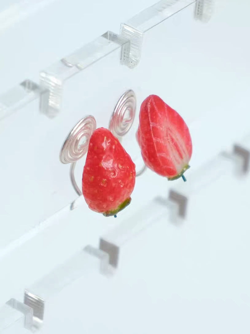 Mini Strawberry Clip-On Earrings – Polymer Clay Stud Non-Pierced Ear Clips