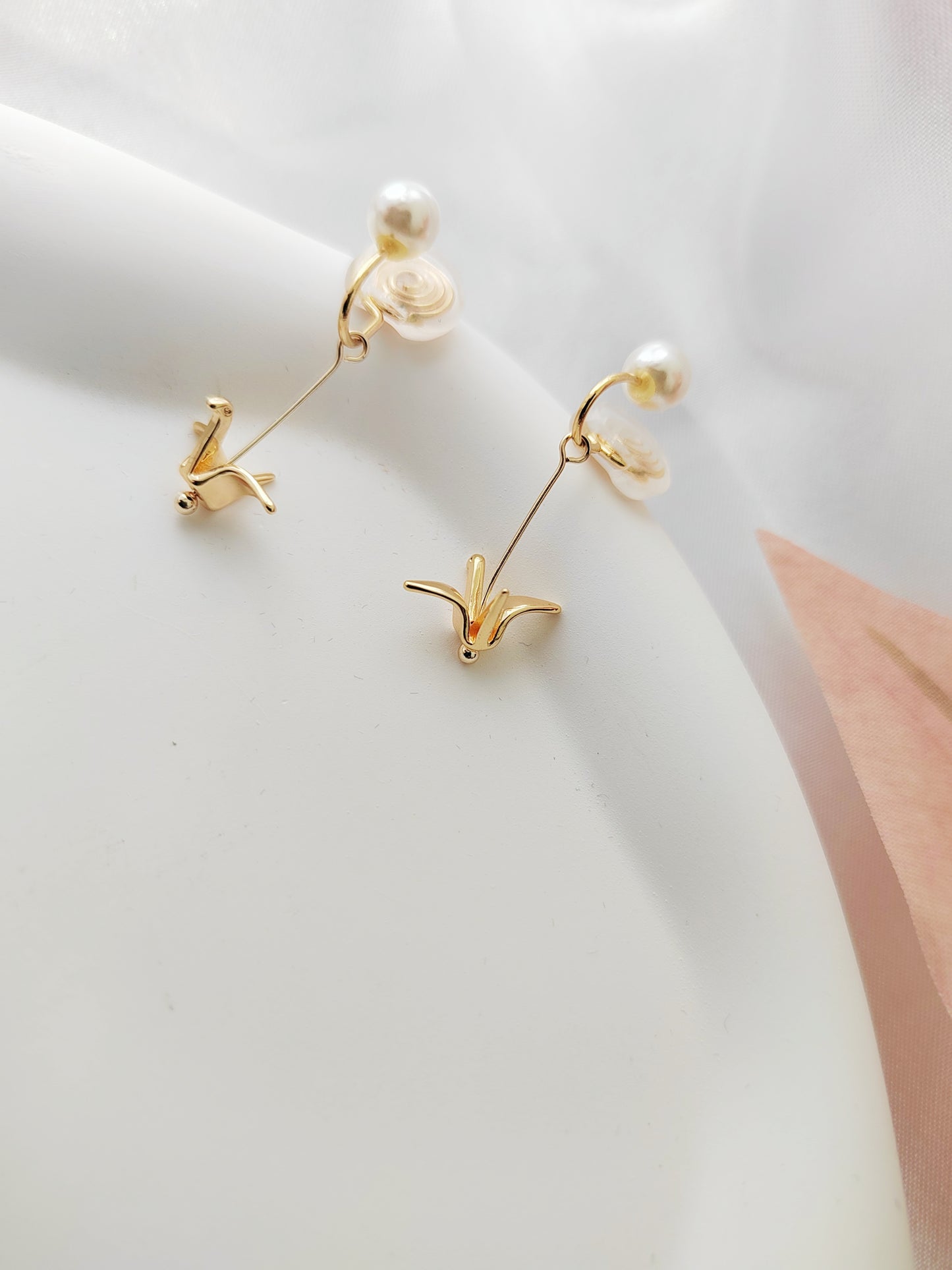 14K Gold Crane Clip-On Earrings – Freshwater Pearl Non-Pierced Ear Clips