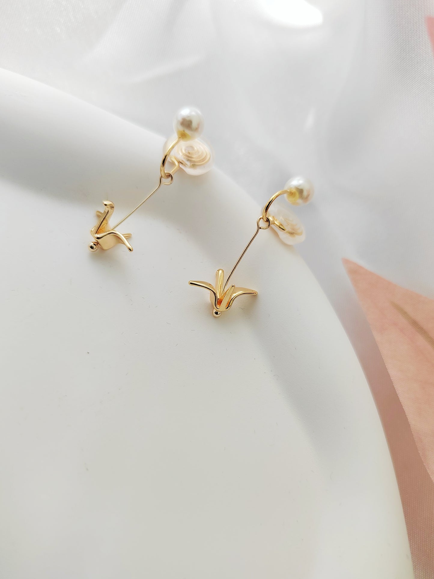 14K Gold Crane Clip-On Earrings – Freshwater Pearl Non-Pierced Ear Clips
