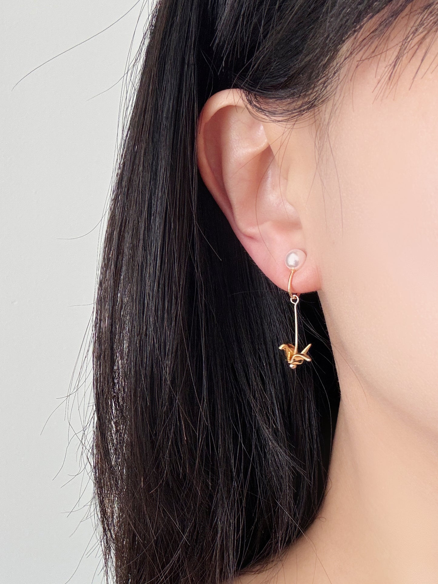 14K Gold Crane Clip-On Earrings – Freshwater Pearl Non-Pierced Ear Clips