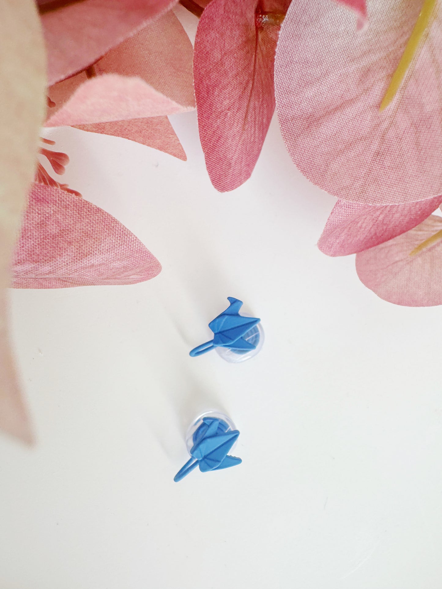 Blue Polymer Clay Crane Clip Earrings – Cute Non-Pierced Ear Clips