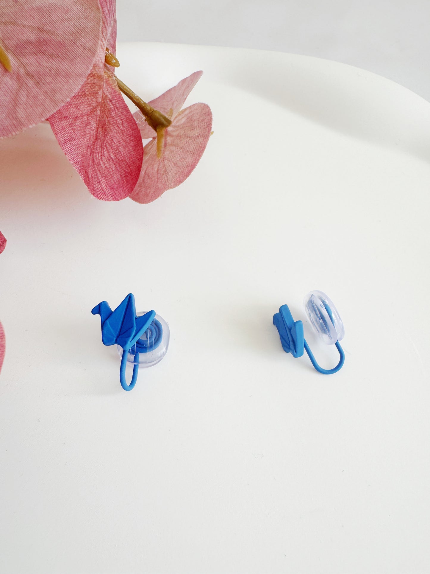 Blue Polymer Clay Crane Clip Earrings – Cute Non-Pierced Ear Clips