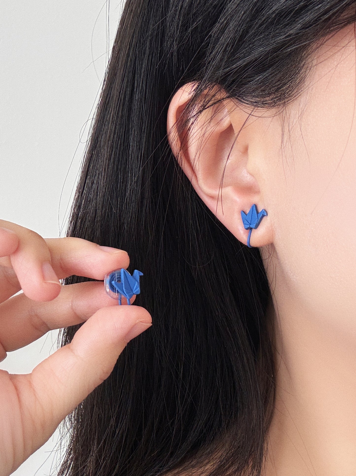 Blue Polymer Clay Crane Clip Earrings – Cute Non-Pierced Ear Clips