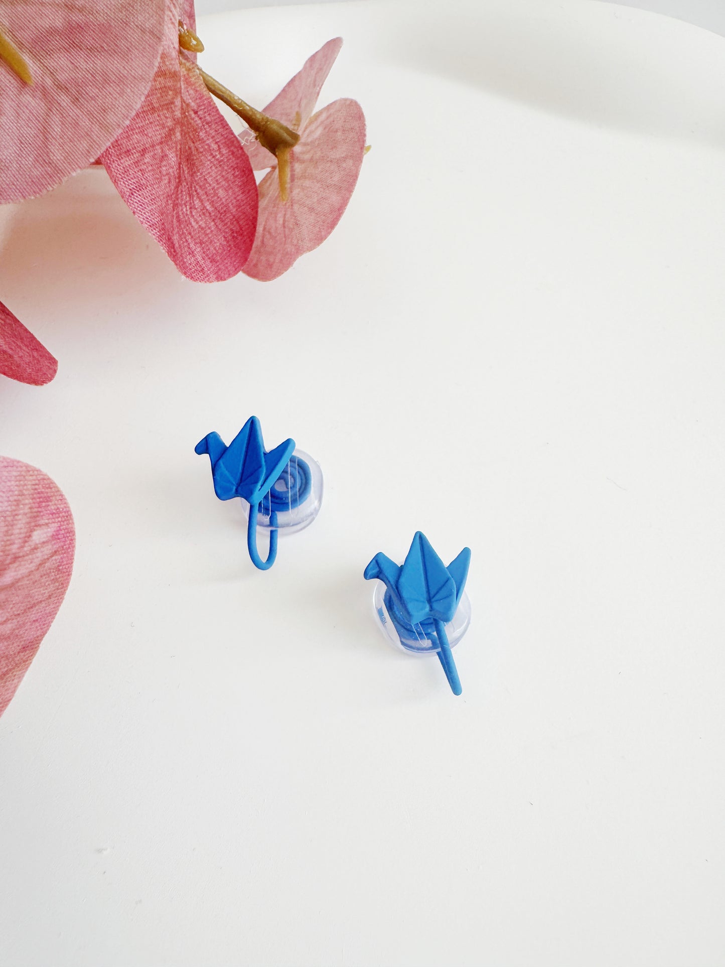 Blue Polymer Clay Crane Clip Earrings – Cute Non-Pierced Ear Clips
