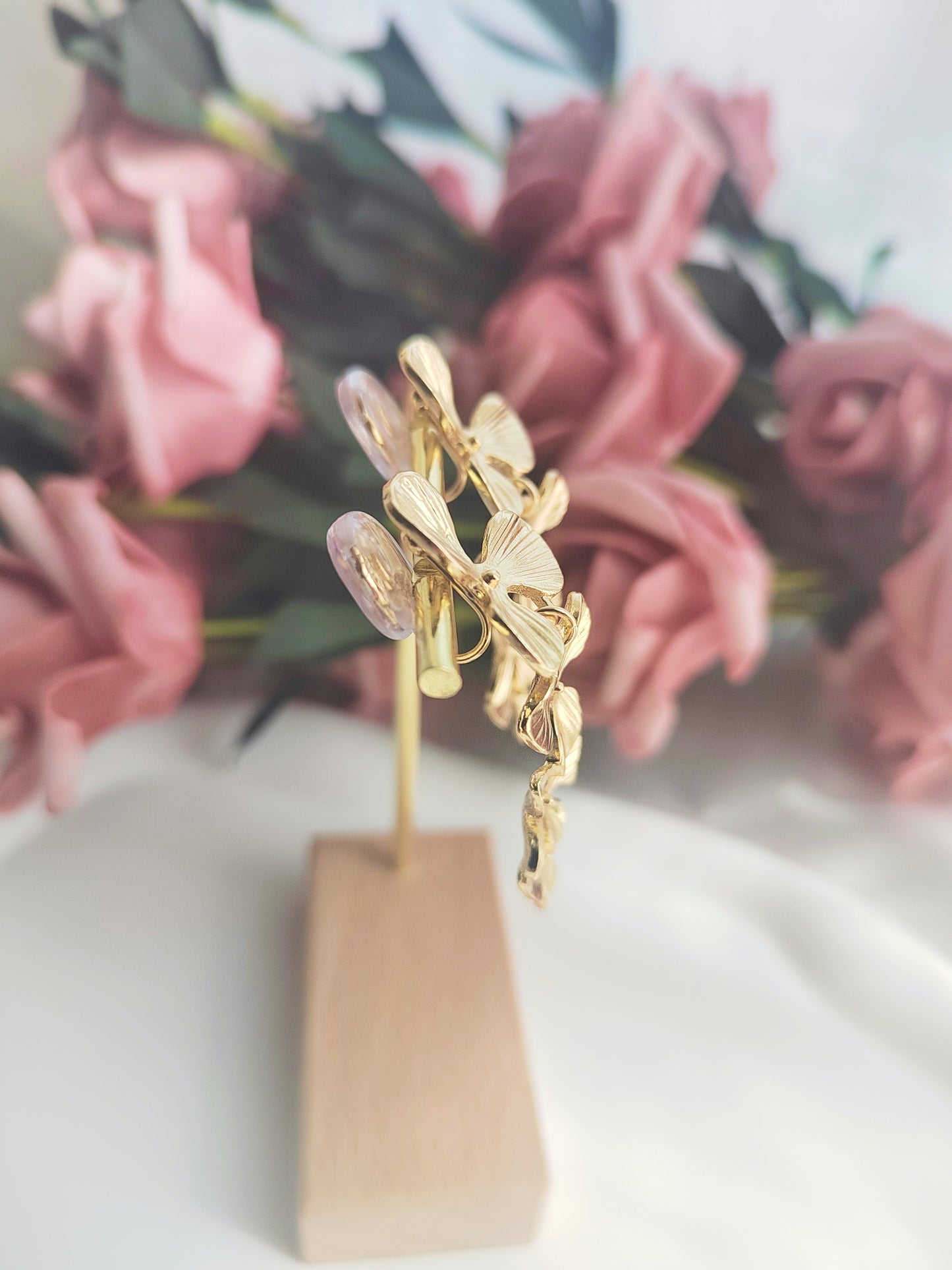 Golden Vine Floral Clip-On Earrings – Non-Pierced Ear Clips