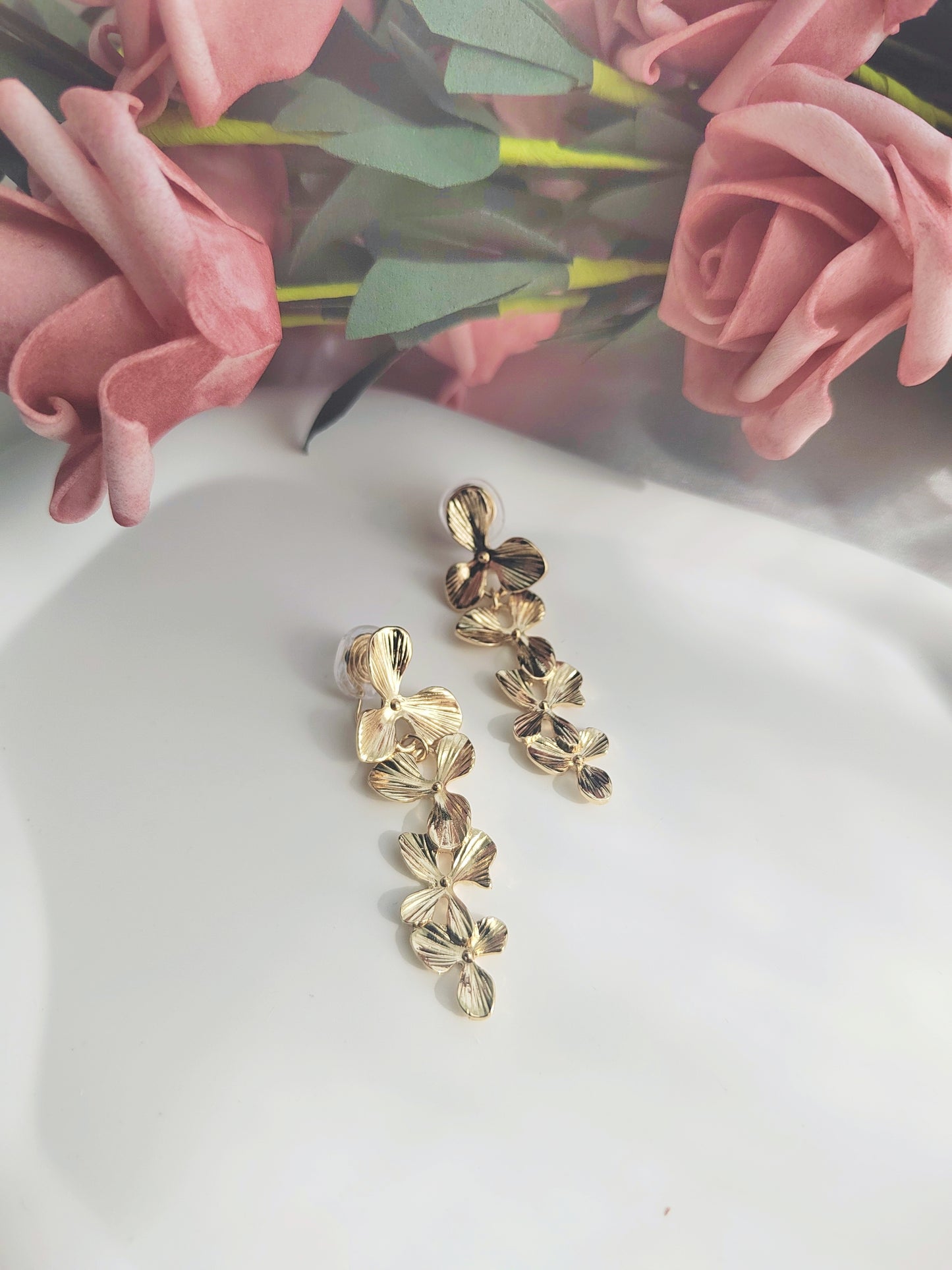 Golden Vine Floral Clip-On Earrings – Non-Pierced Ear Clips