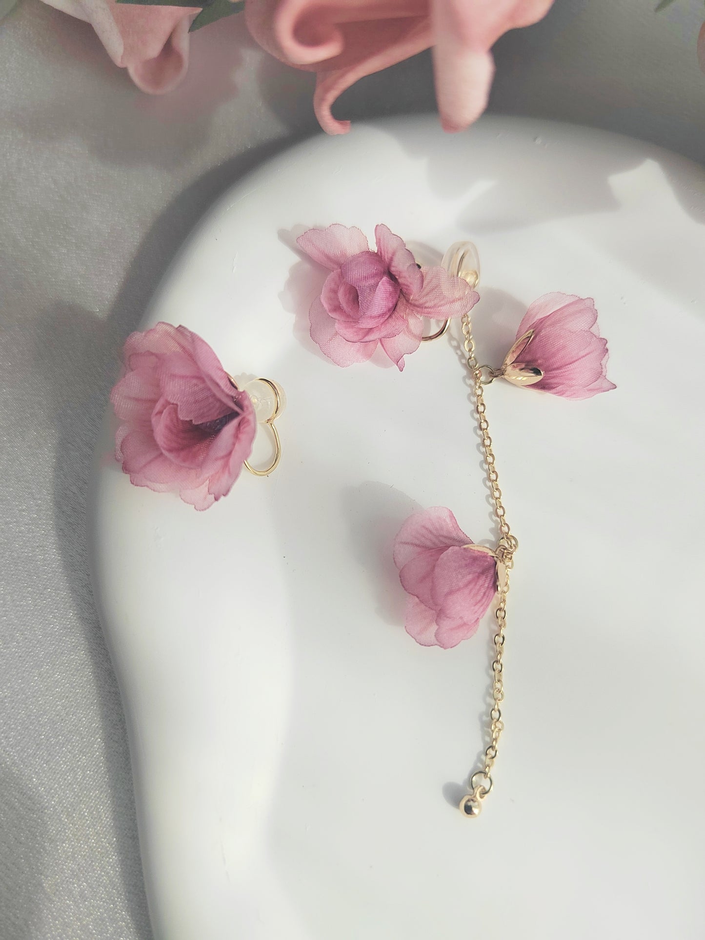 Floral Clip on Earrings for non-pierced ears