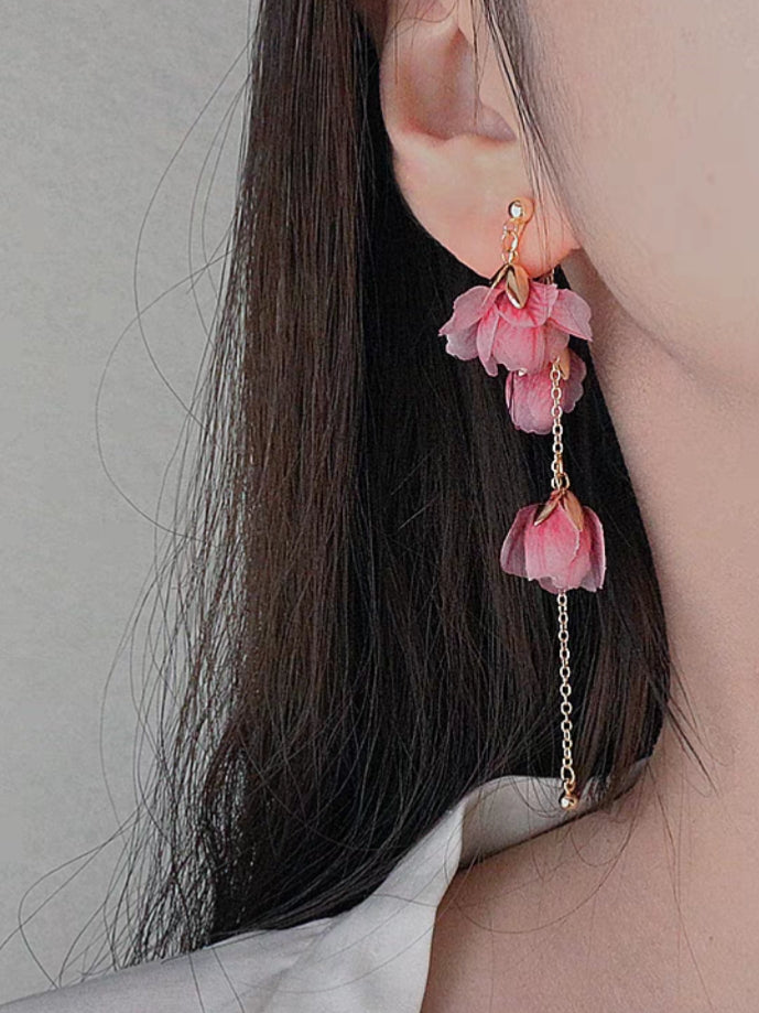 Mismatched Pink Flower Clip-On Earrings – Pink Floral Non-Pierced Ear Clips